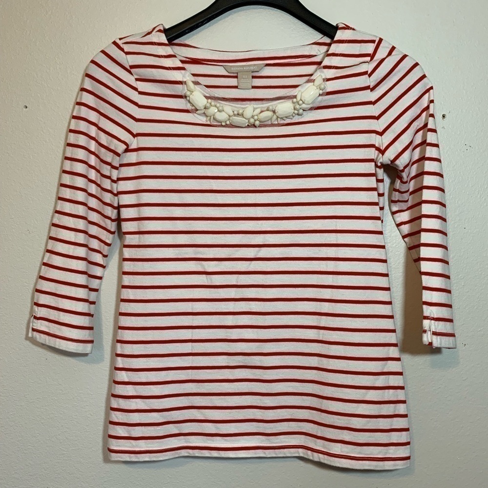 Banana Republic Coral & Cream Striped 3/4 Sleeve